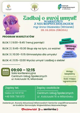 Bezpłatne warsztaty dla seniorów w Milanówku. Trening pamięci i relaks
