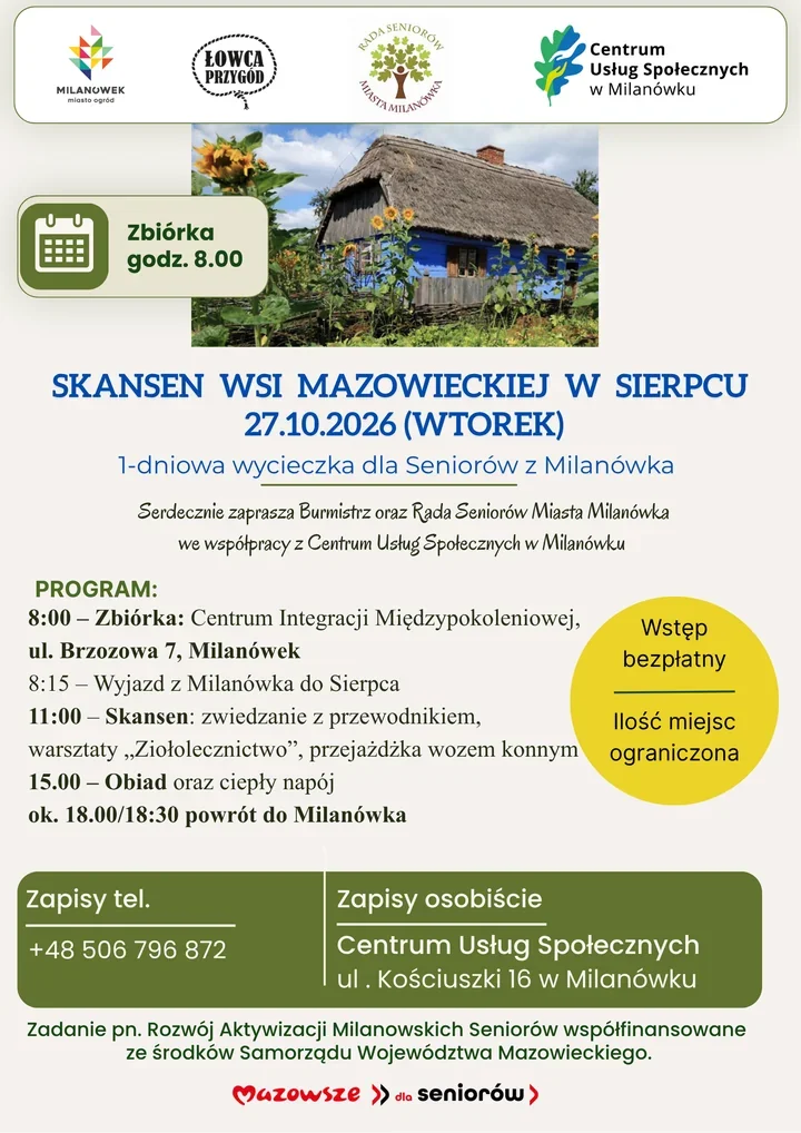 Bezpłatna wycieczka dla seniorów z Milanówka. Czeka ich dzień w skansenie