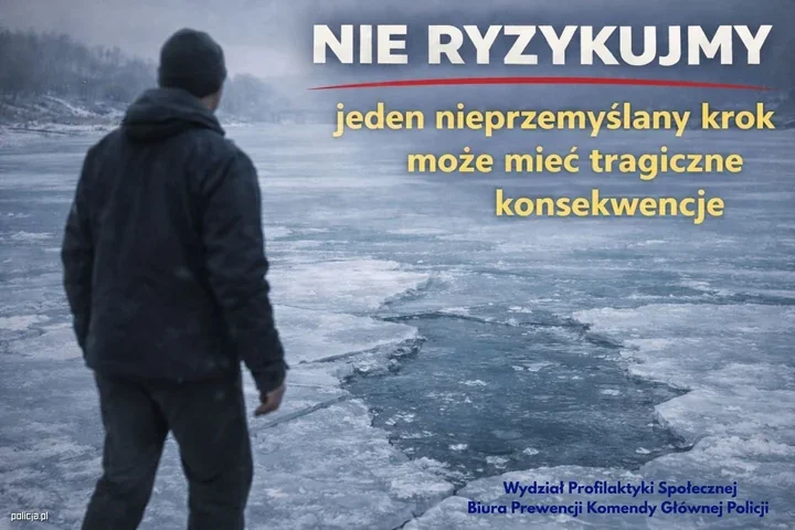 Lód pęka przy dodatnich temperaturach - policja ostrzega przed wejściem