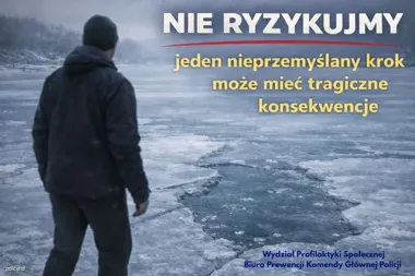 Lód pęka przy dodatnich temperaturach - policja ostrzega przed wejściem