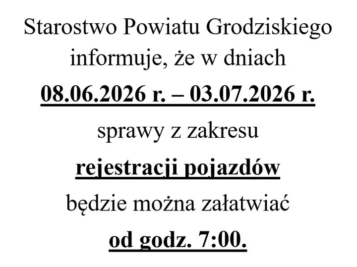 Rejestracja pojazdów od rana. W Grodzisku zmienia się godzina obsługi